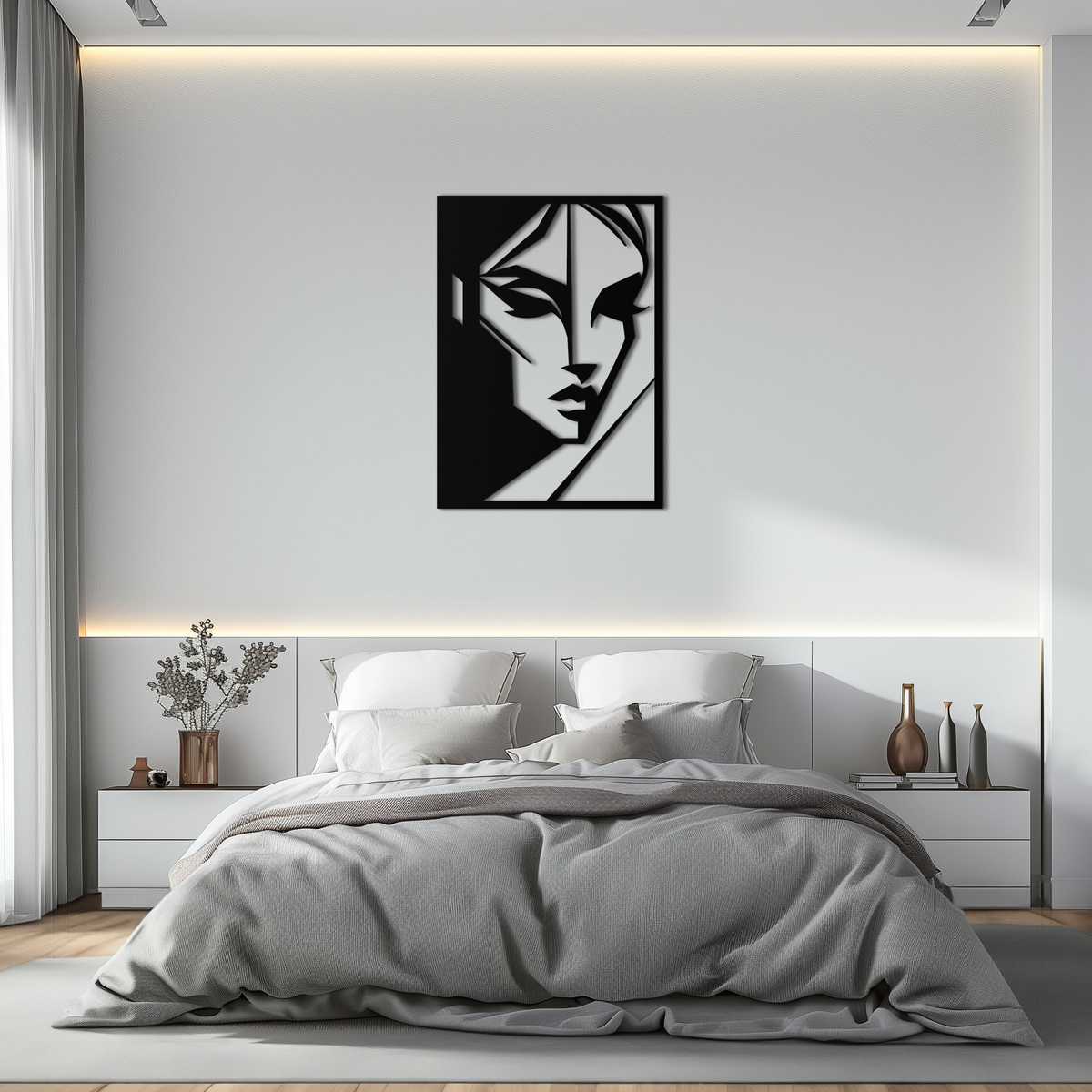 Metal Wall Art Geometric Woman Silhouette - Minimalist Design