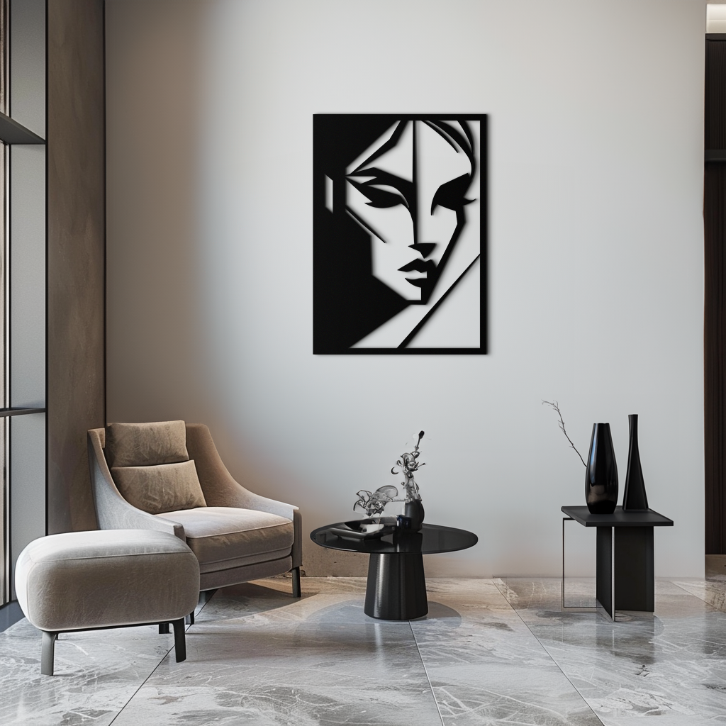 Metal Wall Art Geometric Woman Silhouette - Minimalist Design