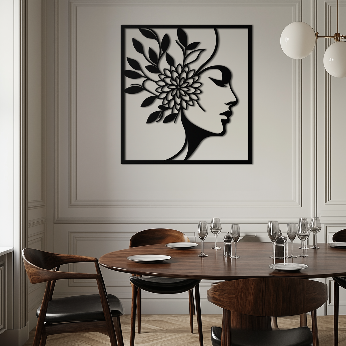 Metal Wall Art Woman with Flower Modern Silhouette Steel Decor