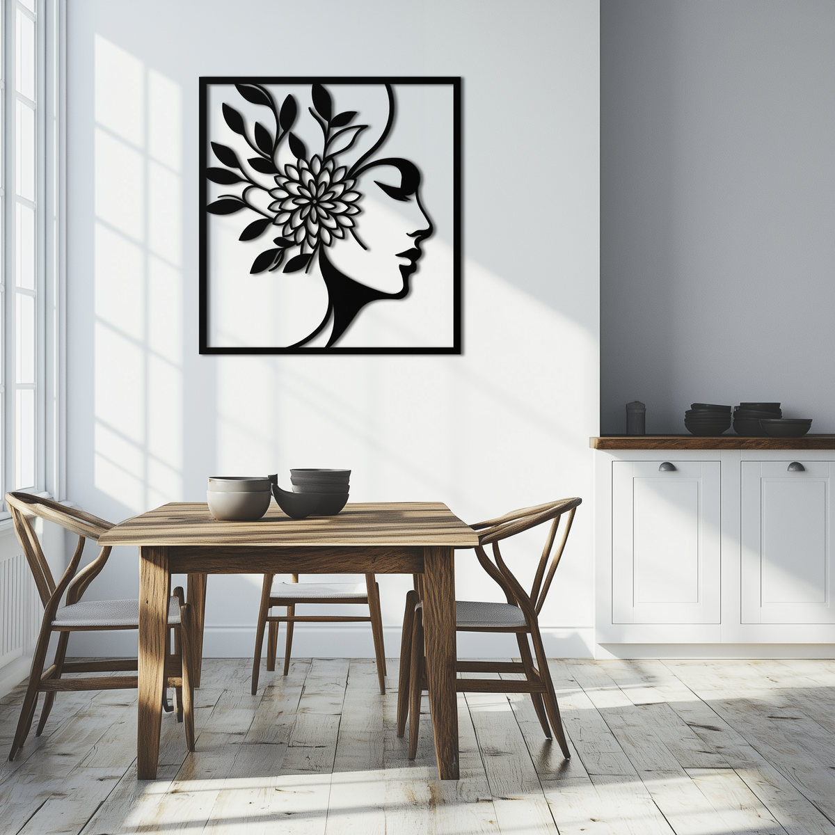 Metal Wall Art Woman with Flower Modern Silhouette Steel Decor