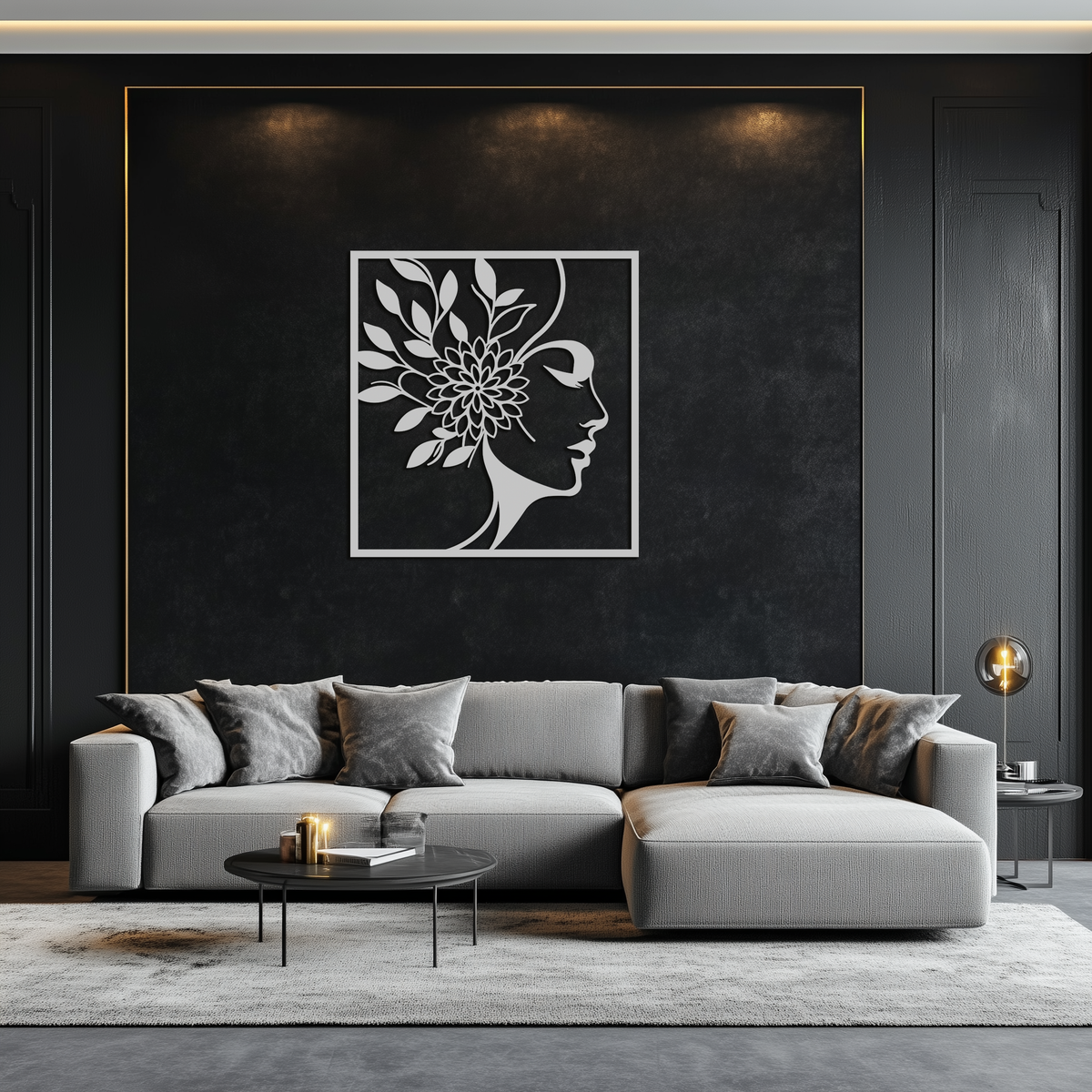 Metal Wall Art Woman with Flower Modern Silhouette Steel Decor