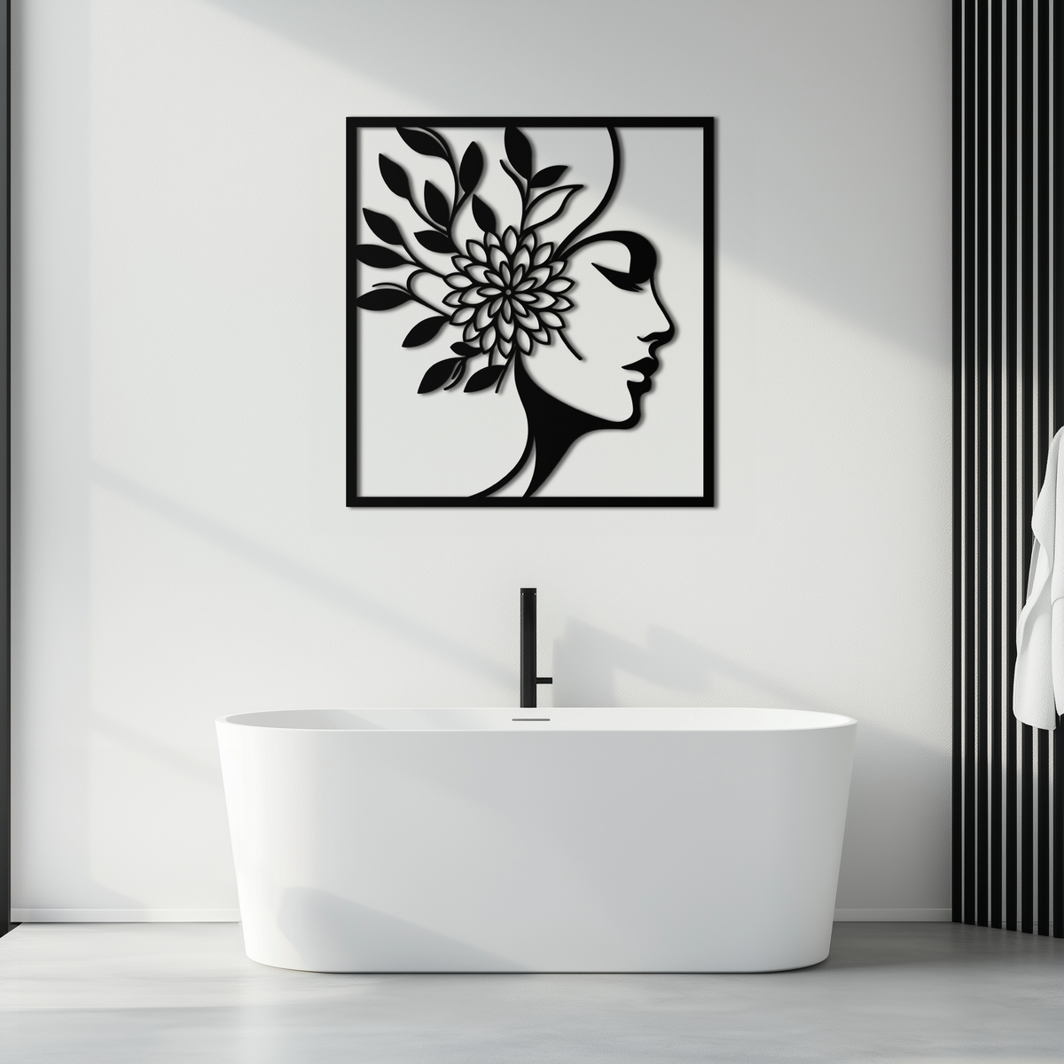 Metal Wall Art Woman with Flower Modern Silhouette Steel Decor
