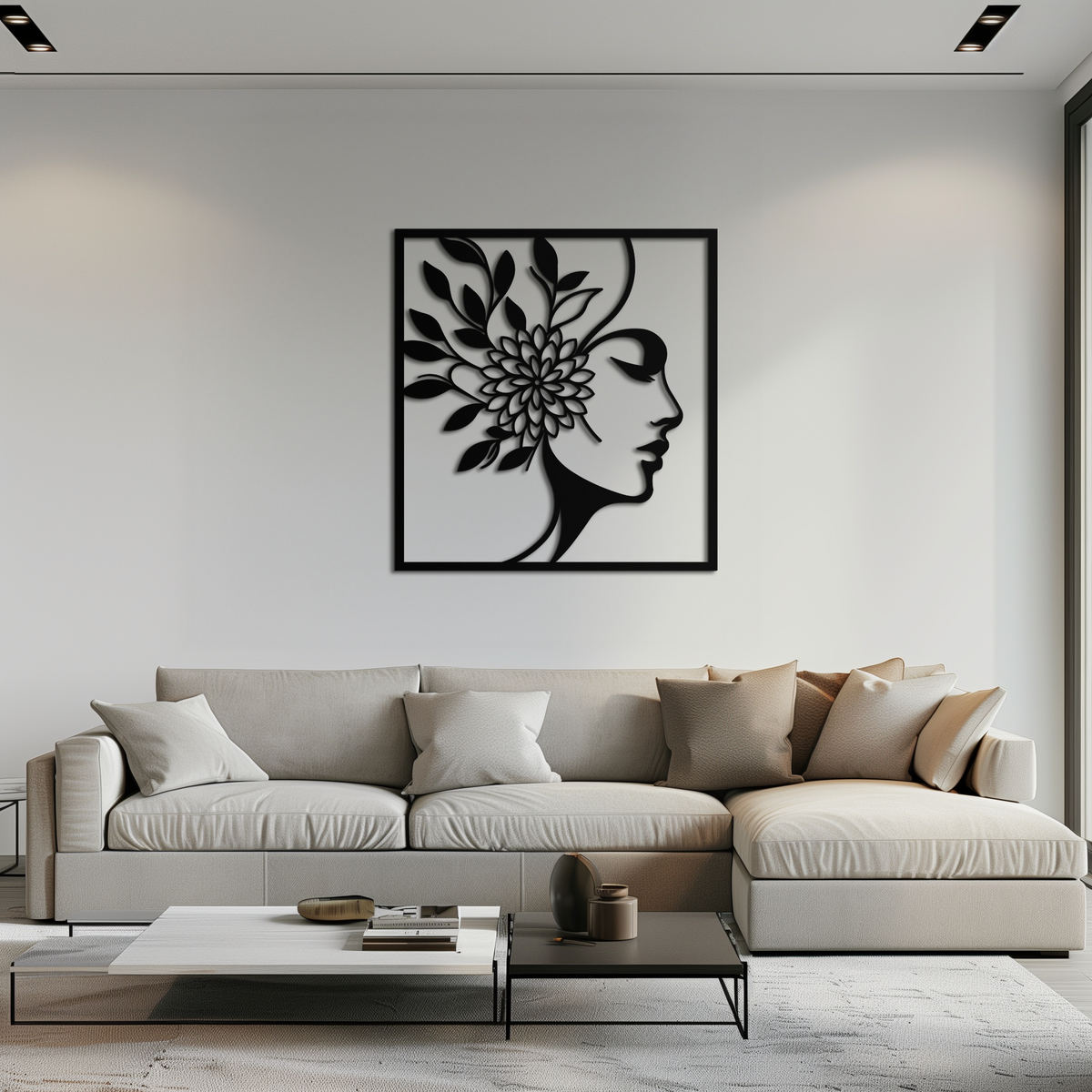 Metal Wall Art Woman with Flower Modern Silhouette Steel Decor