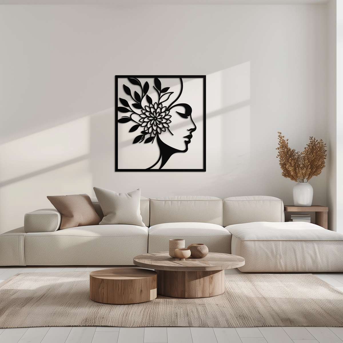 Metal Wall Art Woman with Flower Modern Silhouette Steel Decor
