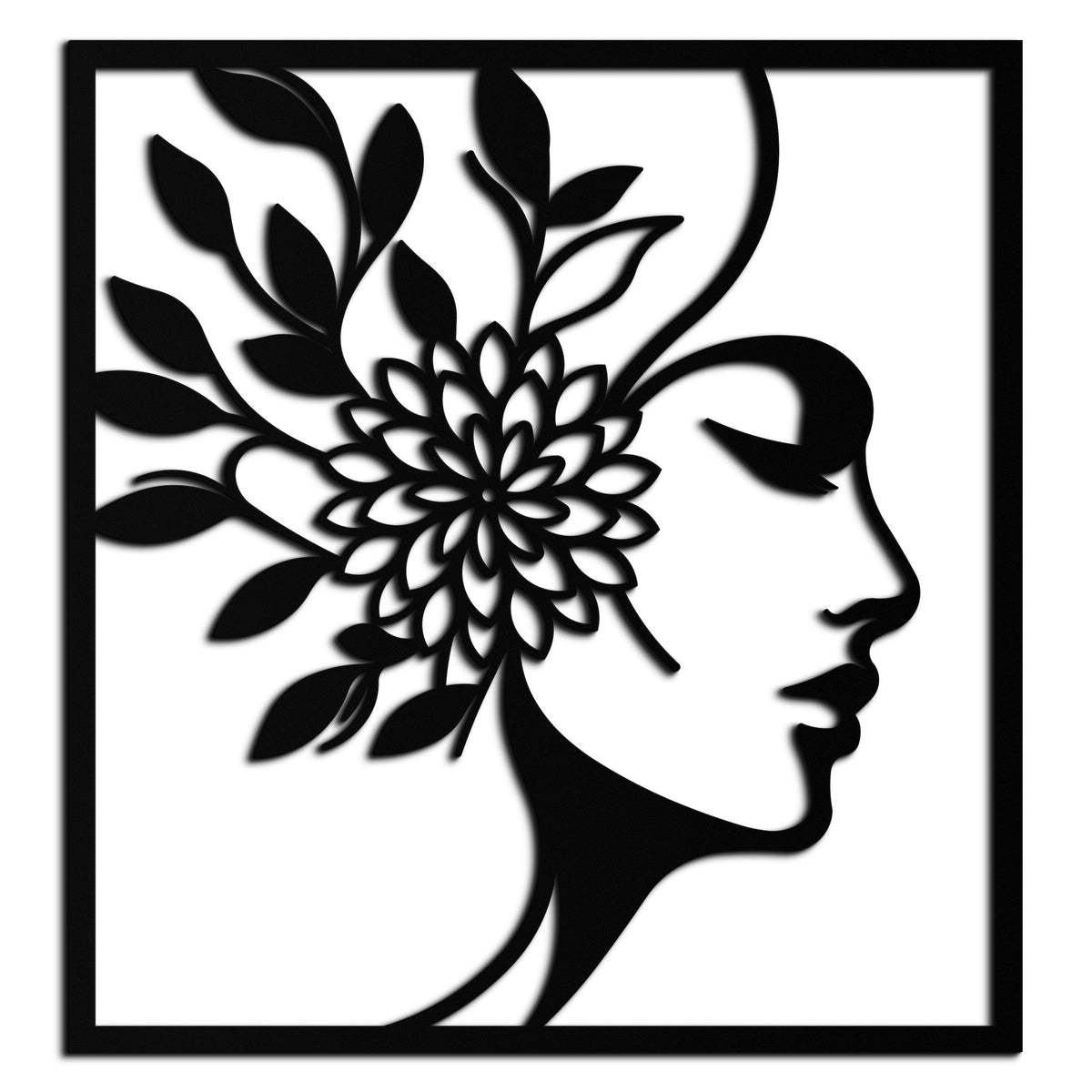 Metal Wall Art Woman with Flower Modern Silhouette Steel Decor