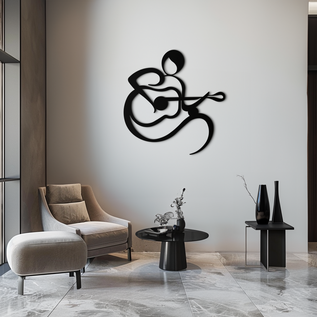 Metal Wall Art Guitarist Black Abstract Minimalist Modern Decor