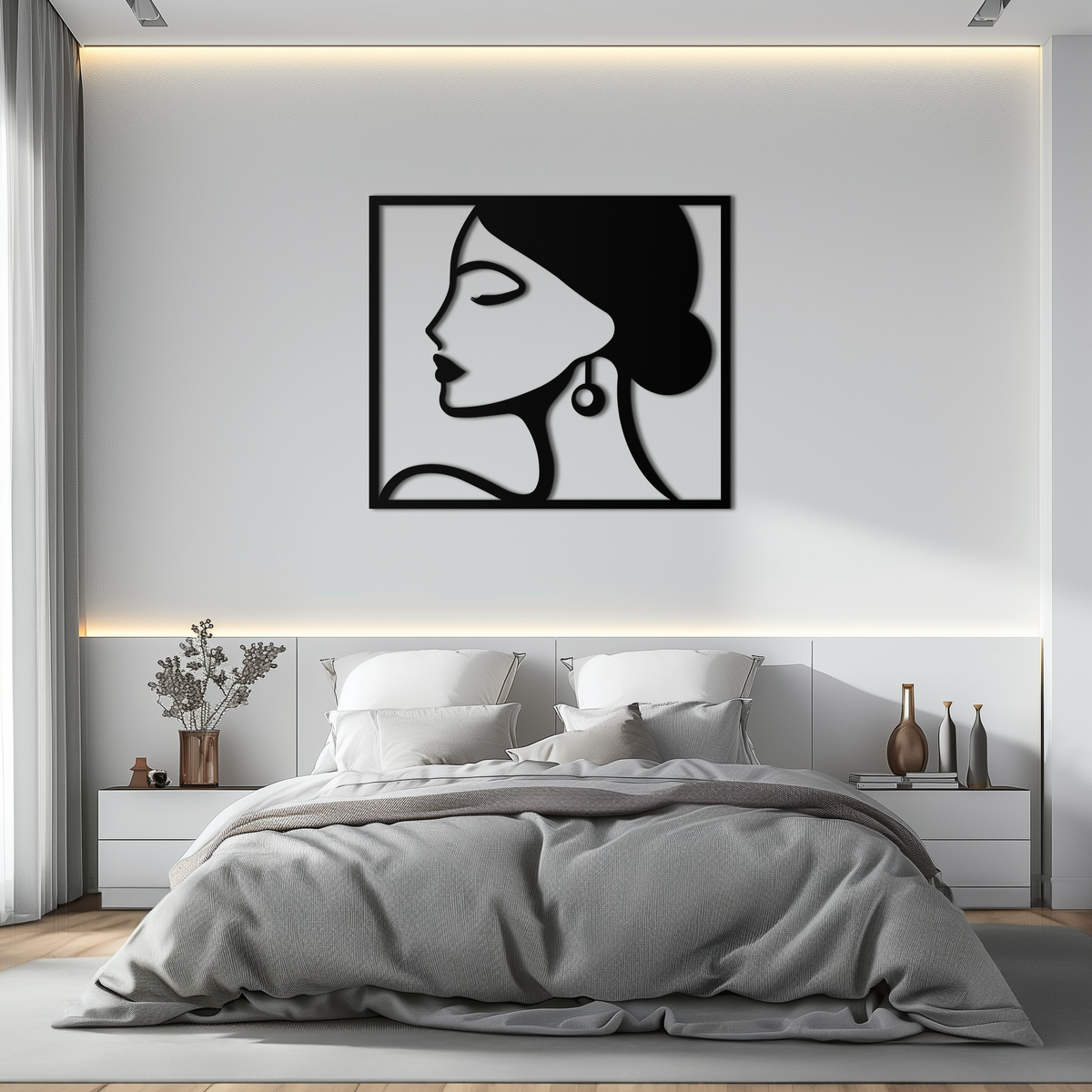 Matte Black Steel Female Silhouette Wall Art - Modern Abstract