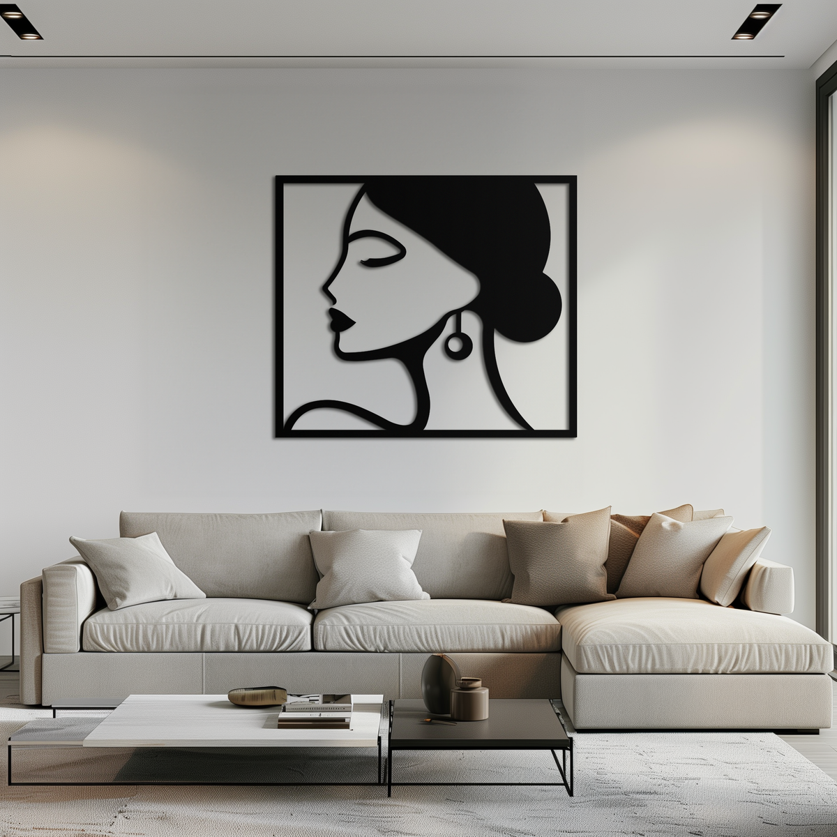 Matte Black Steel Female Silhouette Wall Art - Modern Abstract
