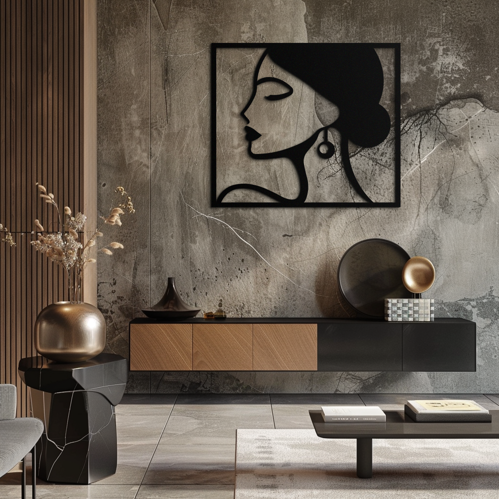 Matte Black Steel Female Silhouette Wall Art - Modern Abstract