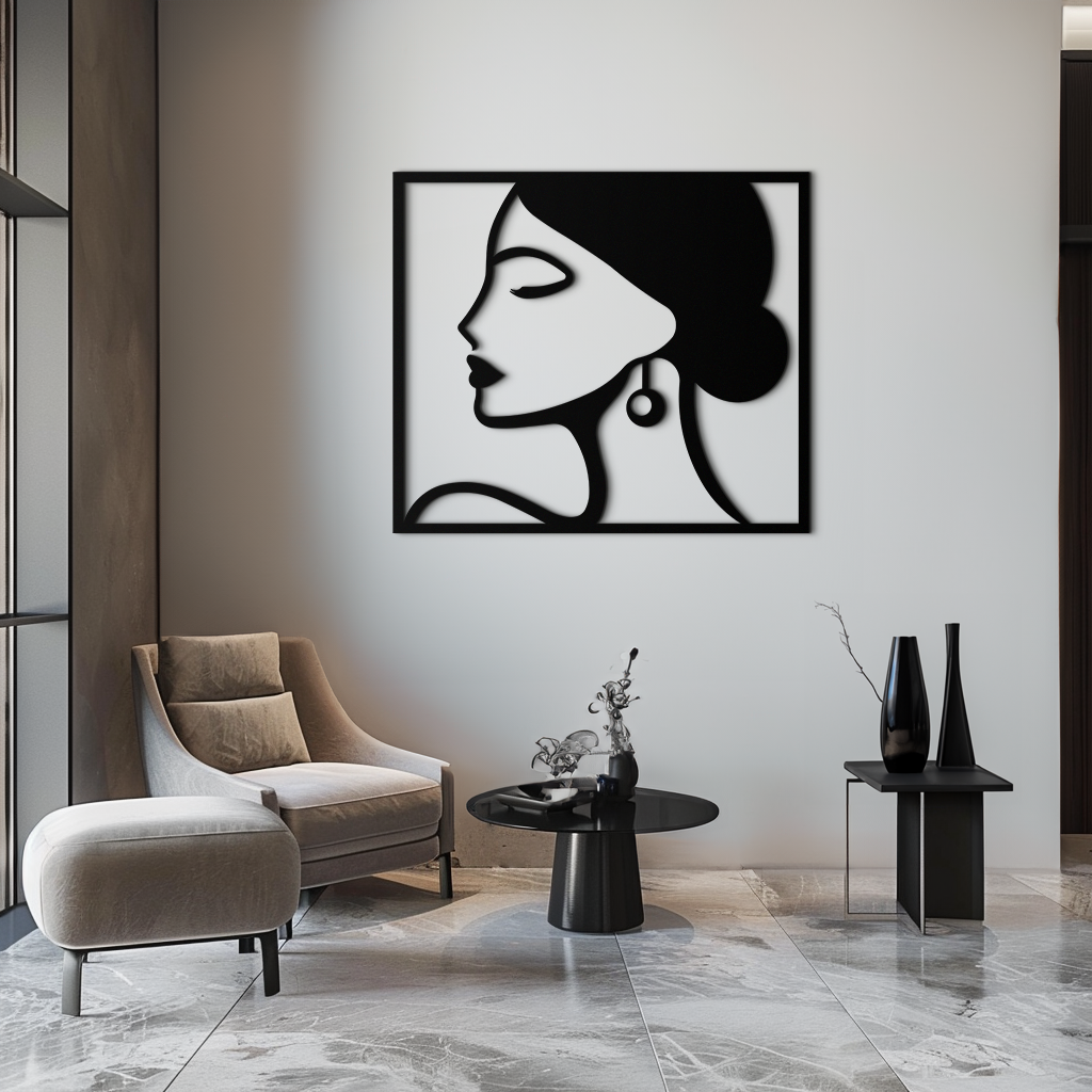 Matte Black Steel Female Silhouette Wall Art - Modern Abstract