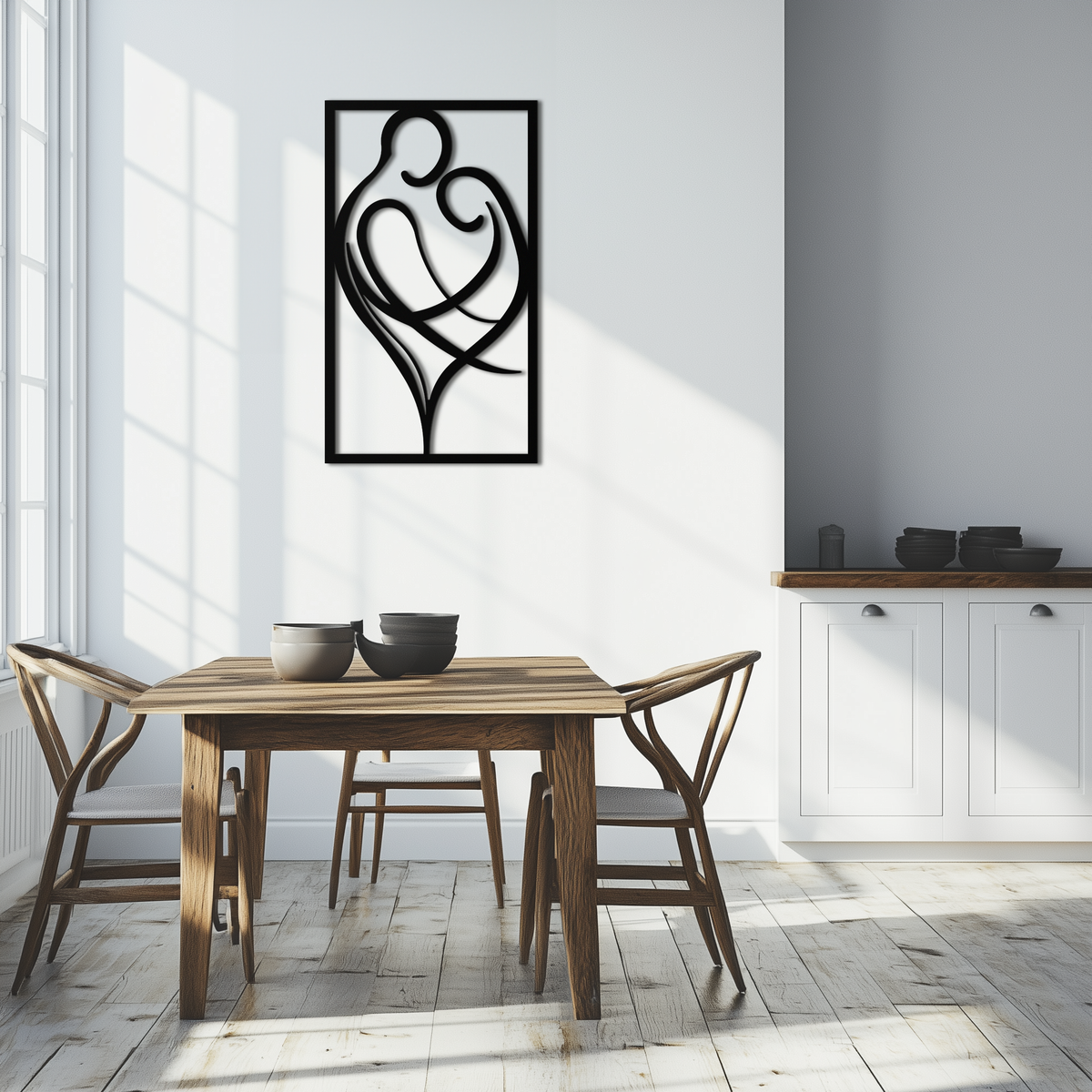 Black Metal Hugging Couple Wall Art - Modern Romantic Silhouette Design
