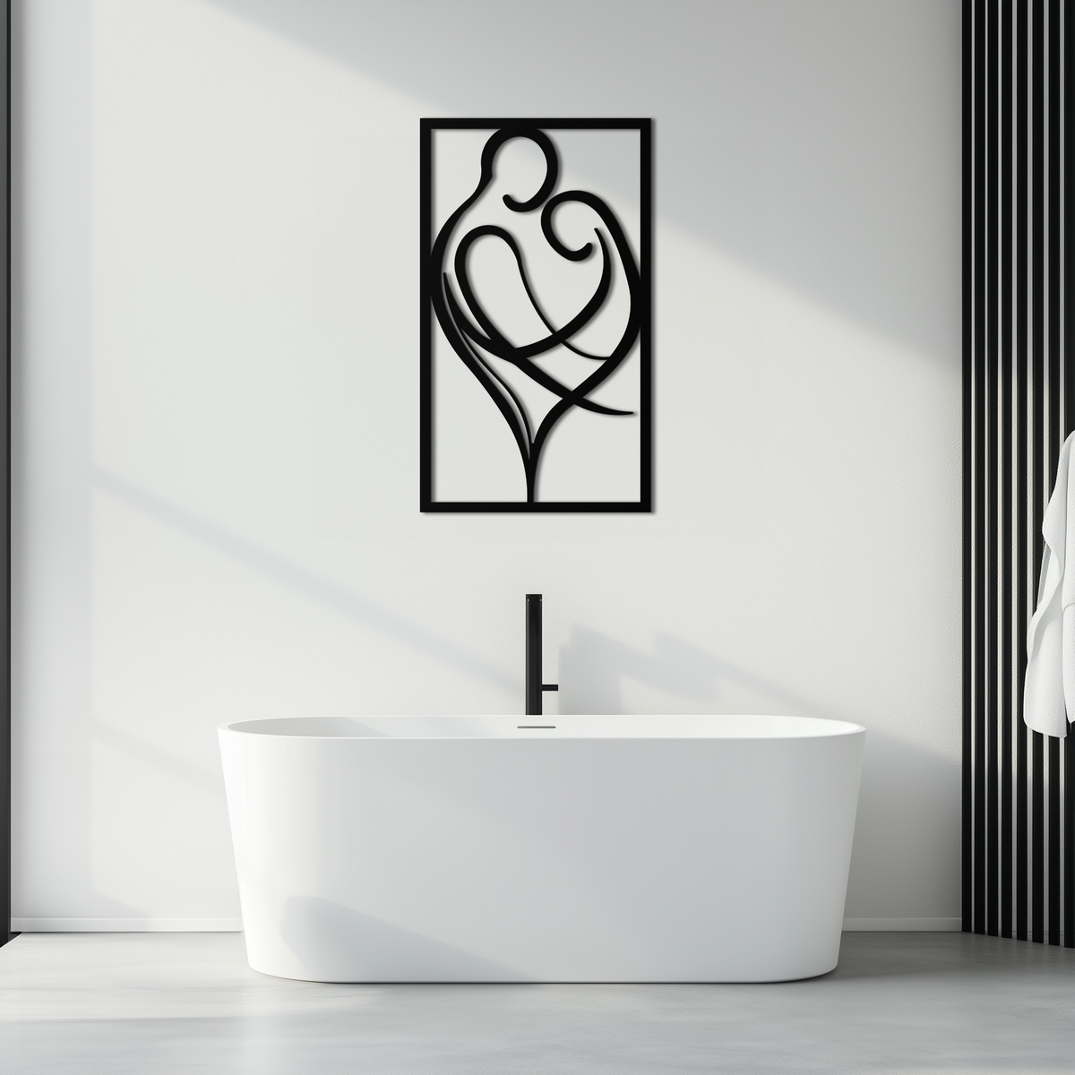 Black Metal Hugging Couple Wall Art - Modern Romantic Silhouette Design