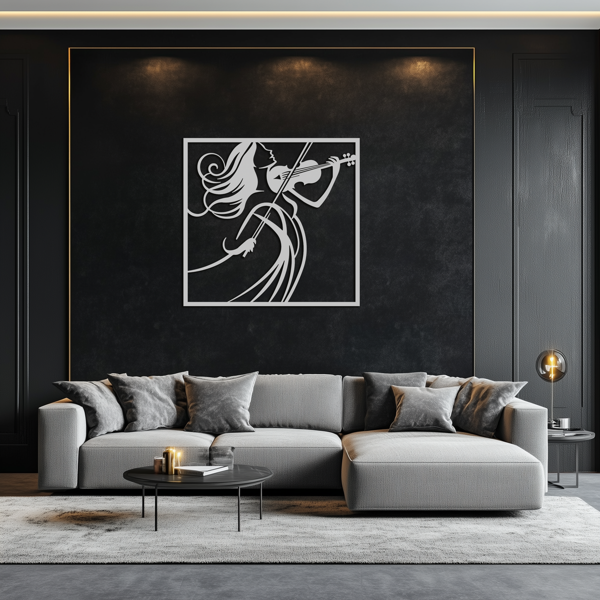 Metal Wall Art Woman Violinist Modern Classical Musical Silhouette Home Decor