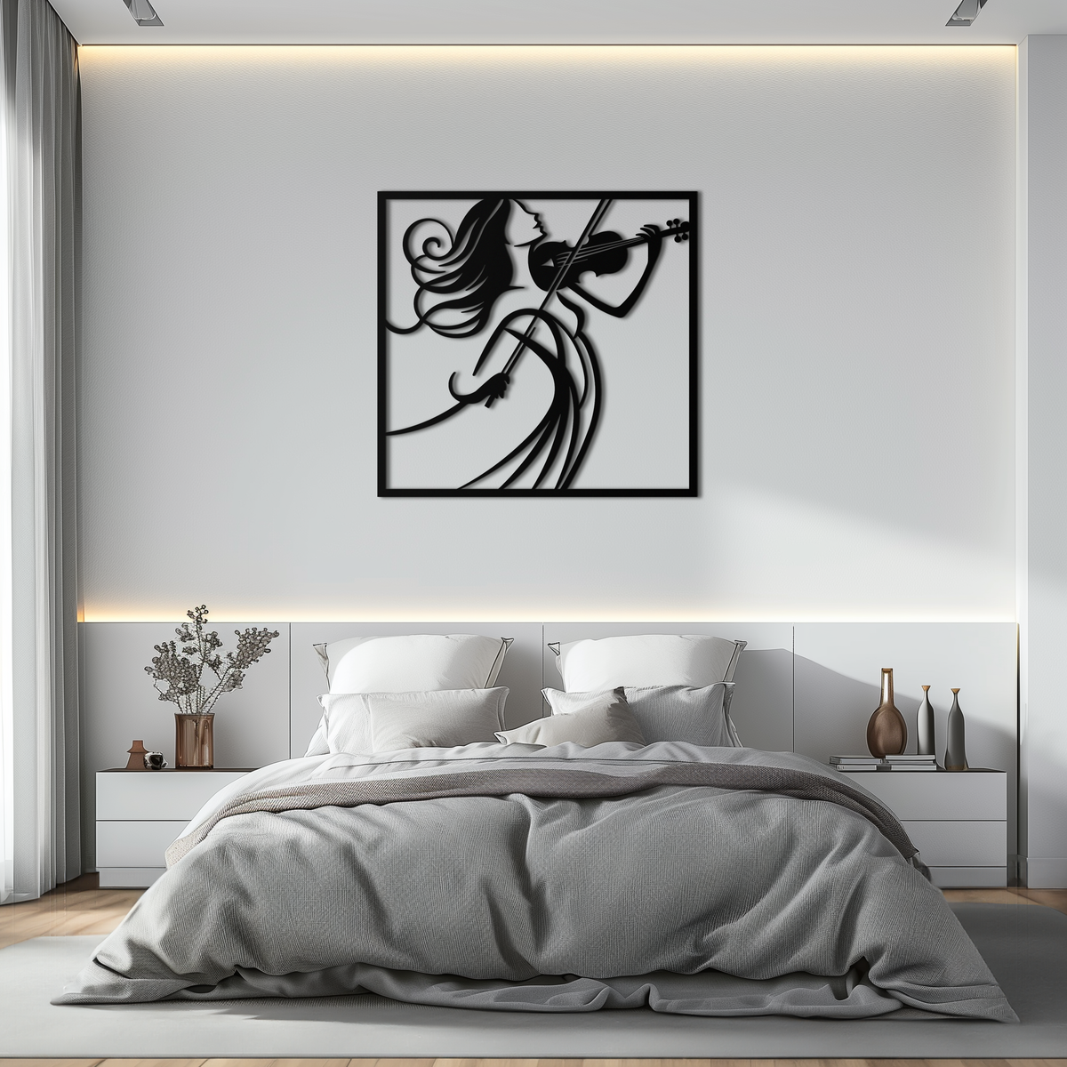 Metal Wall Art Woman Violinist Modern Classical Musical Silhouette Home Decor