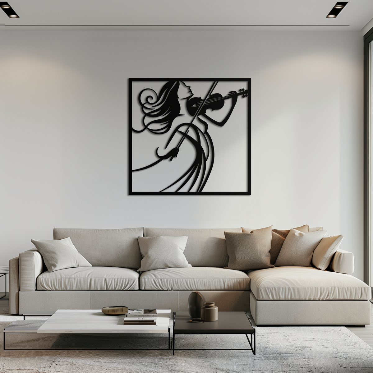 Metal Wall Art Woman Violinist Modern Classical Musical Silhouette Home Decor