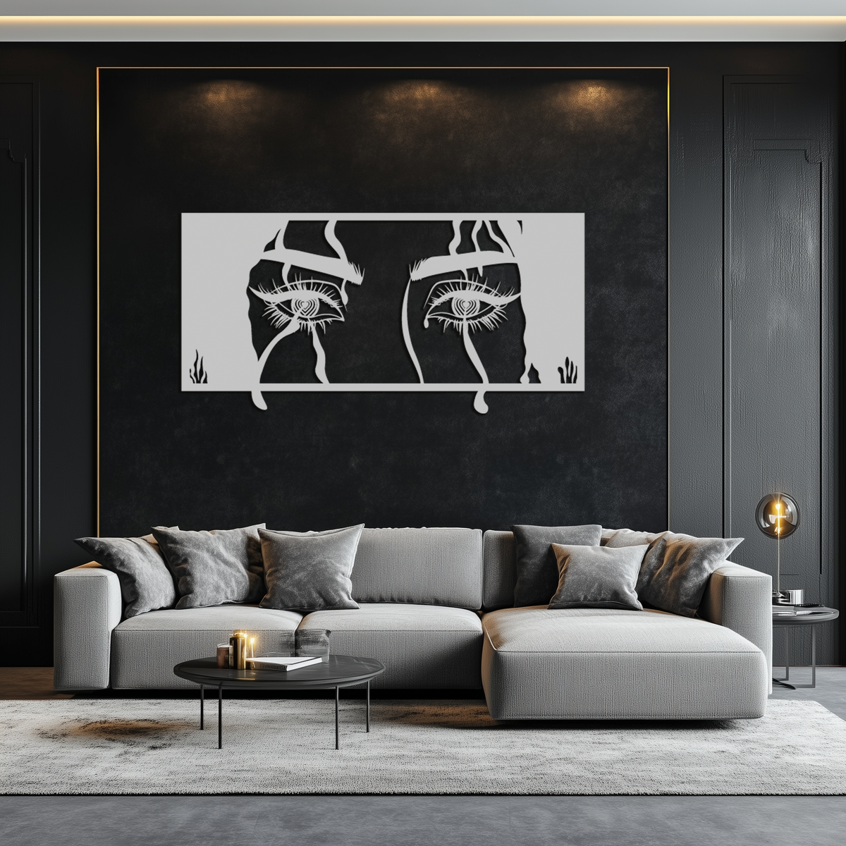 Black Steel Metal Wall Art Woman Eyes - Modern Minimalist Decor
