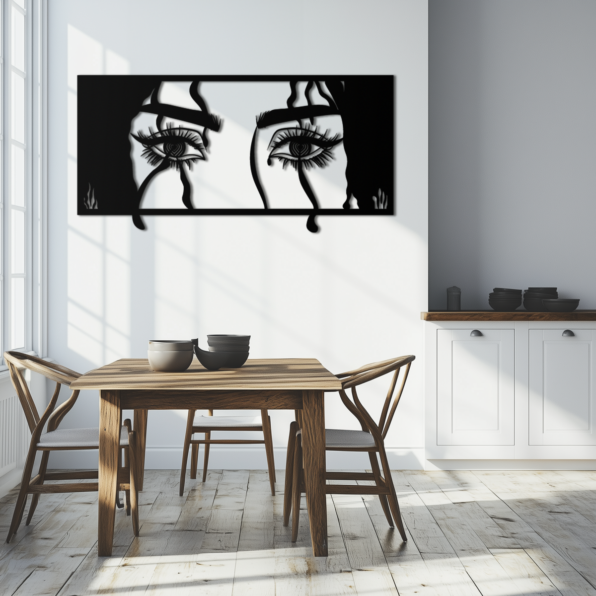 Black Steel Metal Wall Art Woman Eyes - Modern Minimalist Decor