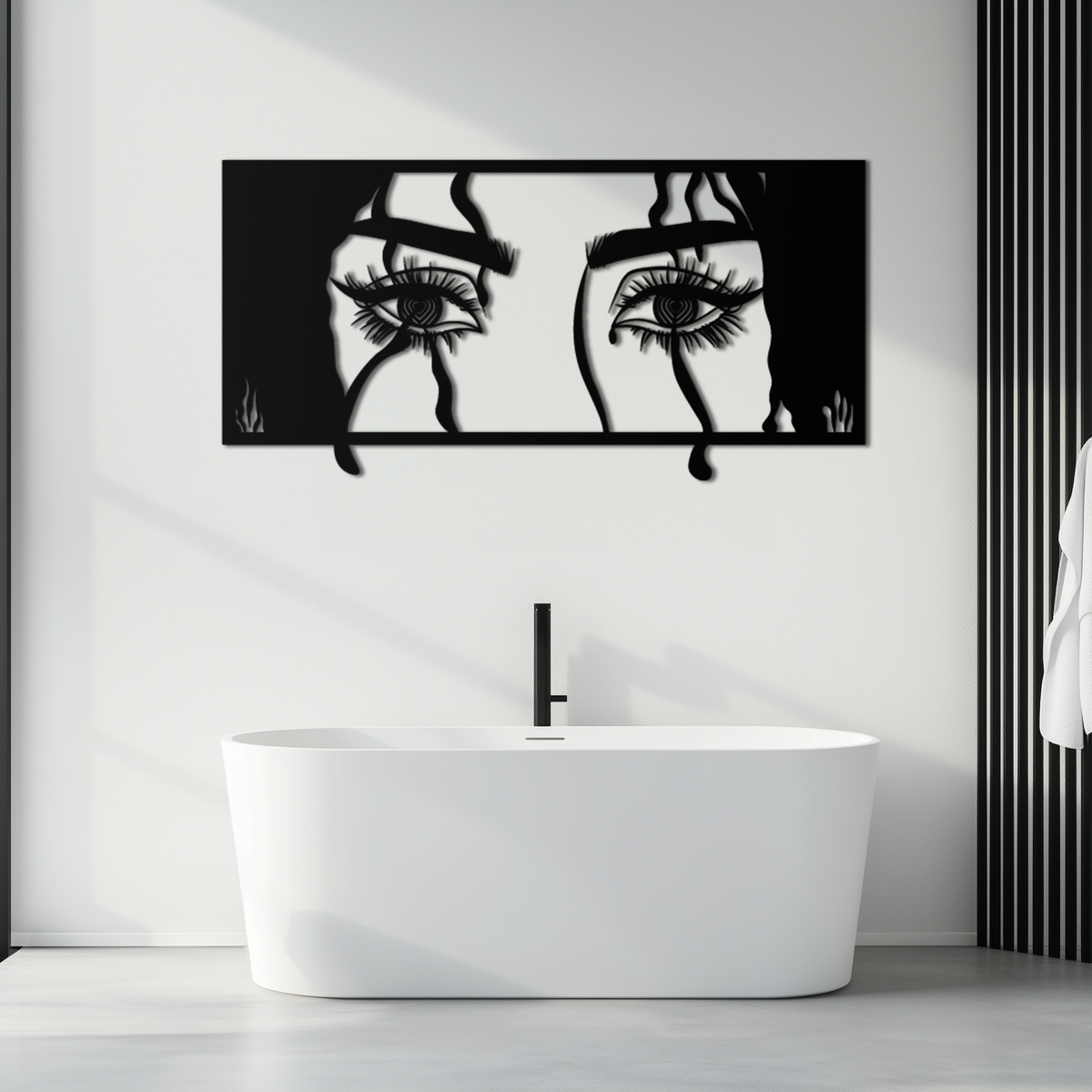 Black Steel Metal Wall Art Woman Eyes - Modern Minimalist Decor