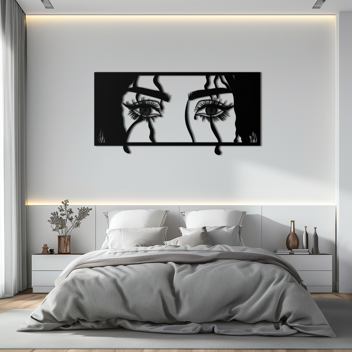Black Steel Metal Wall Art Woman Eyes - Modern Minimalist Decor