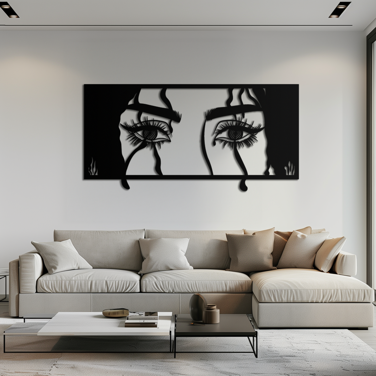 Black Steel Metal Wall Art Woman Eyes - Modern Minimalist Decor