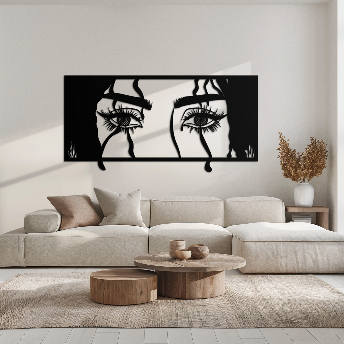 Black Steel Metal Wall Art Woman Eyes - Modern Minimalist Decor