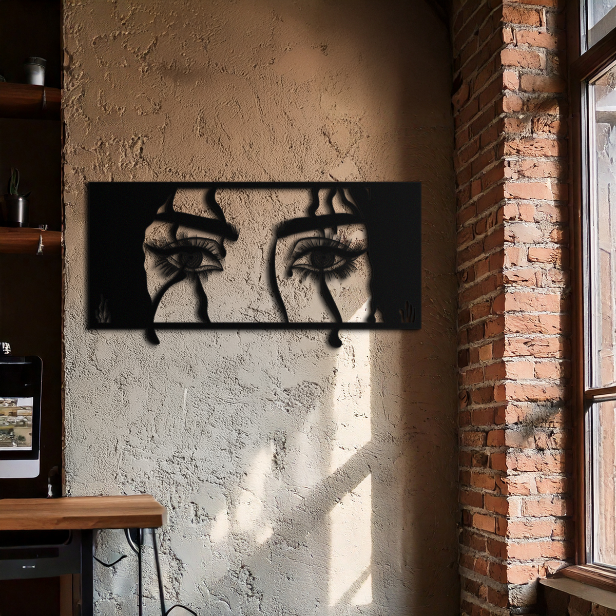 Black Steel Metal Wall Art Woman Eyes - Modern Minimalist Decor