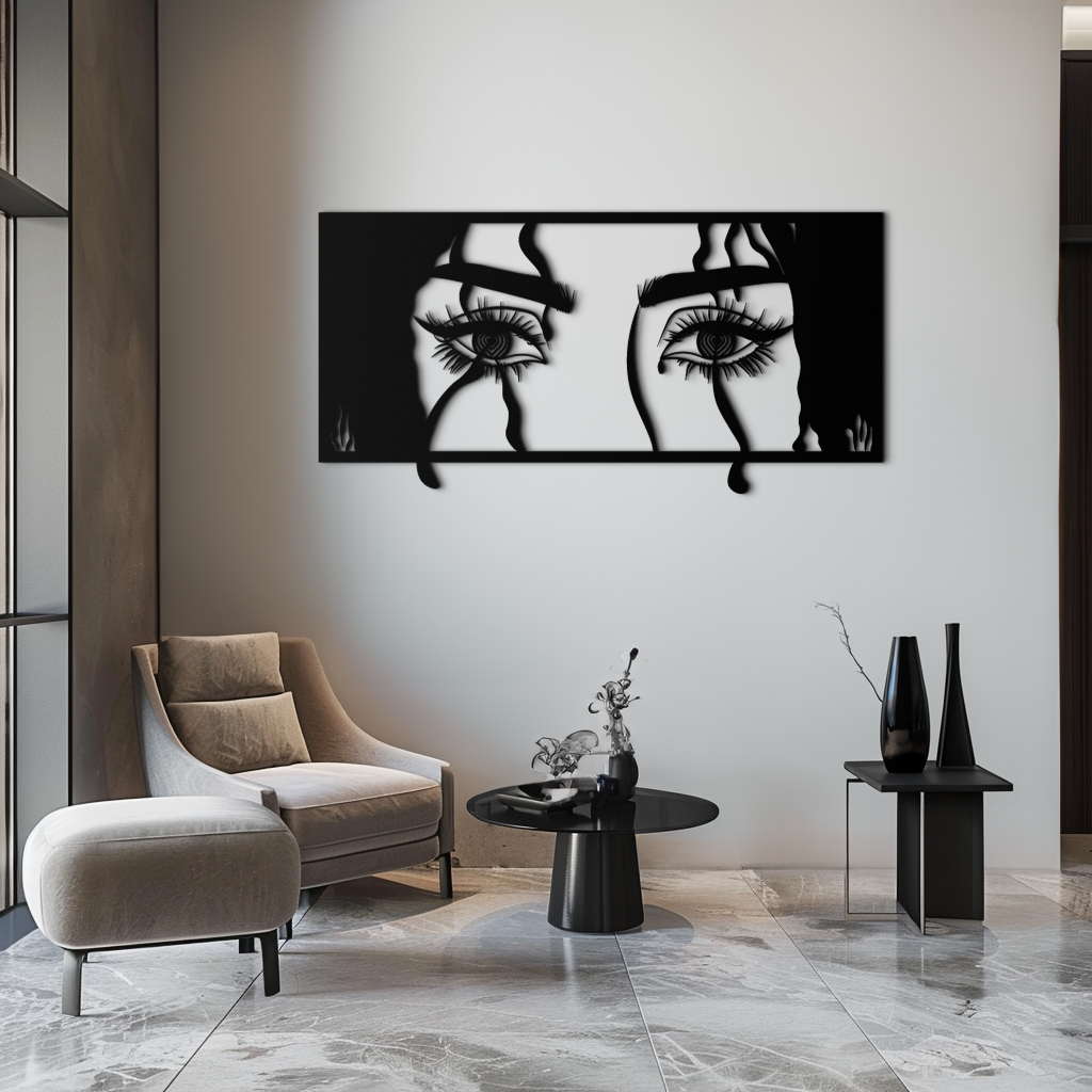 Black Steel Metal Wall Art Woman Eyes - Modern Minimalist Decor