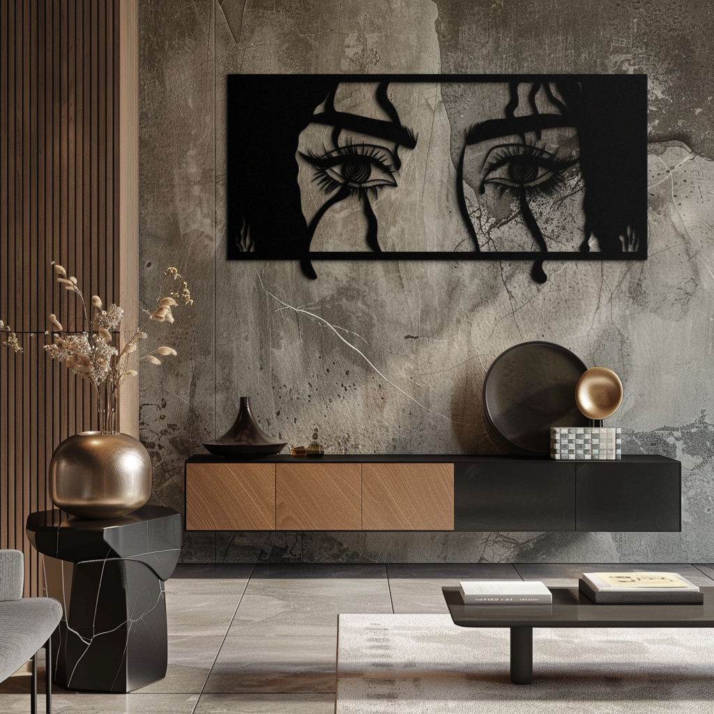 Black Steel Metal Wall Art Woman Eyes - Modern Minimalist Decor