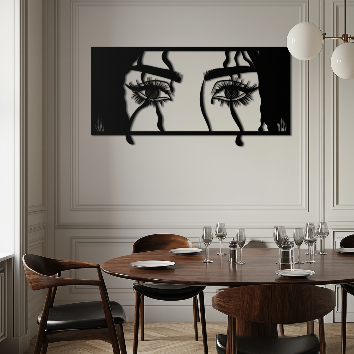 Black Steel Metal Wall Art Woman Eyes - Modern Minimalist Decor