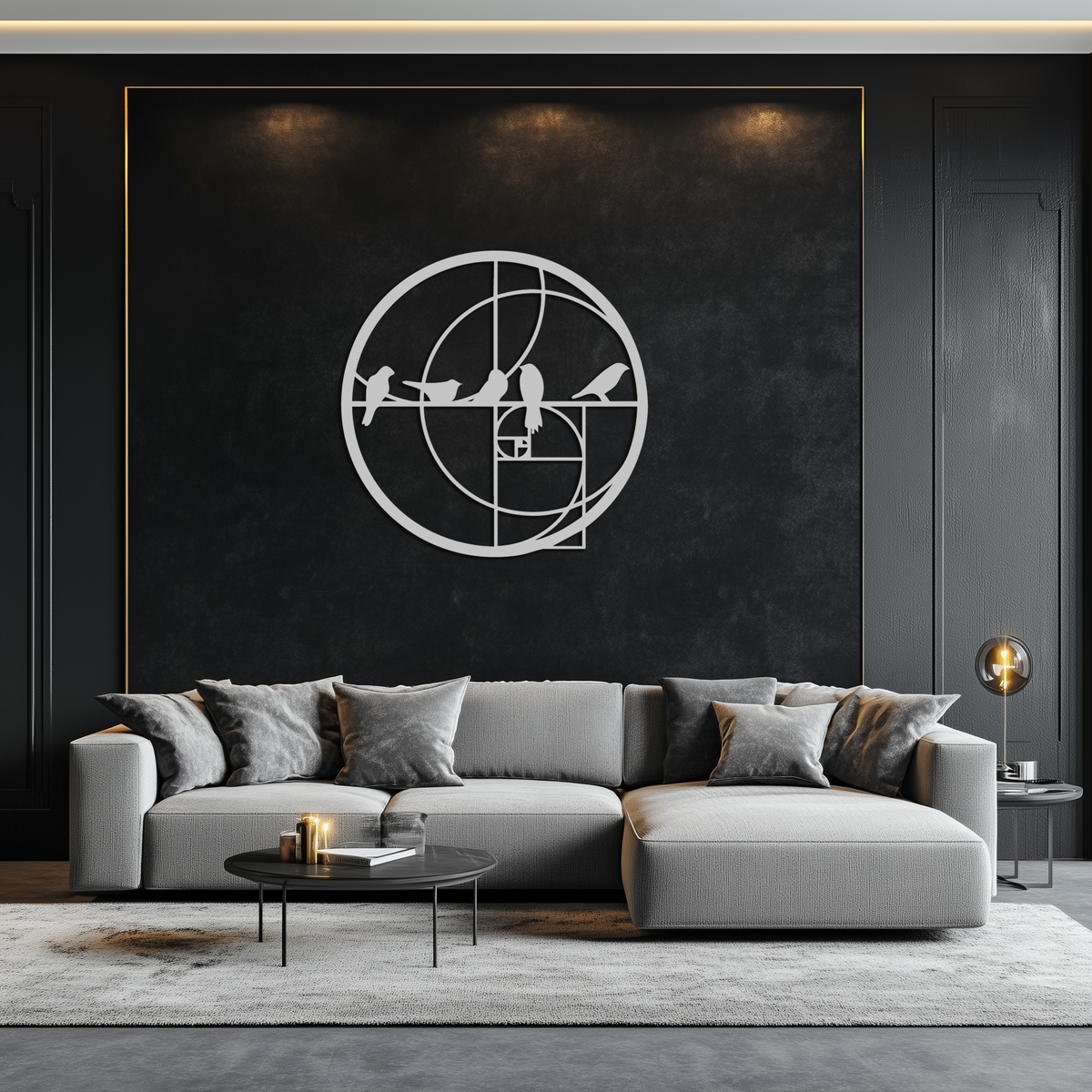 Metal Wall Art Black Steel Birds - Fibonacci Spiral Geometric Design