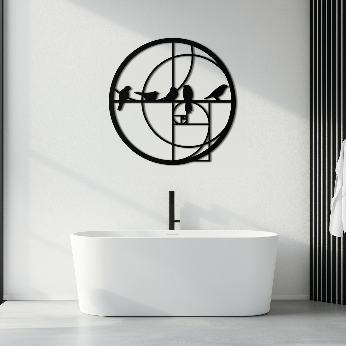 Metal Wall Art Black Steel Birds - Fibonacci Spiral Geometric Design
