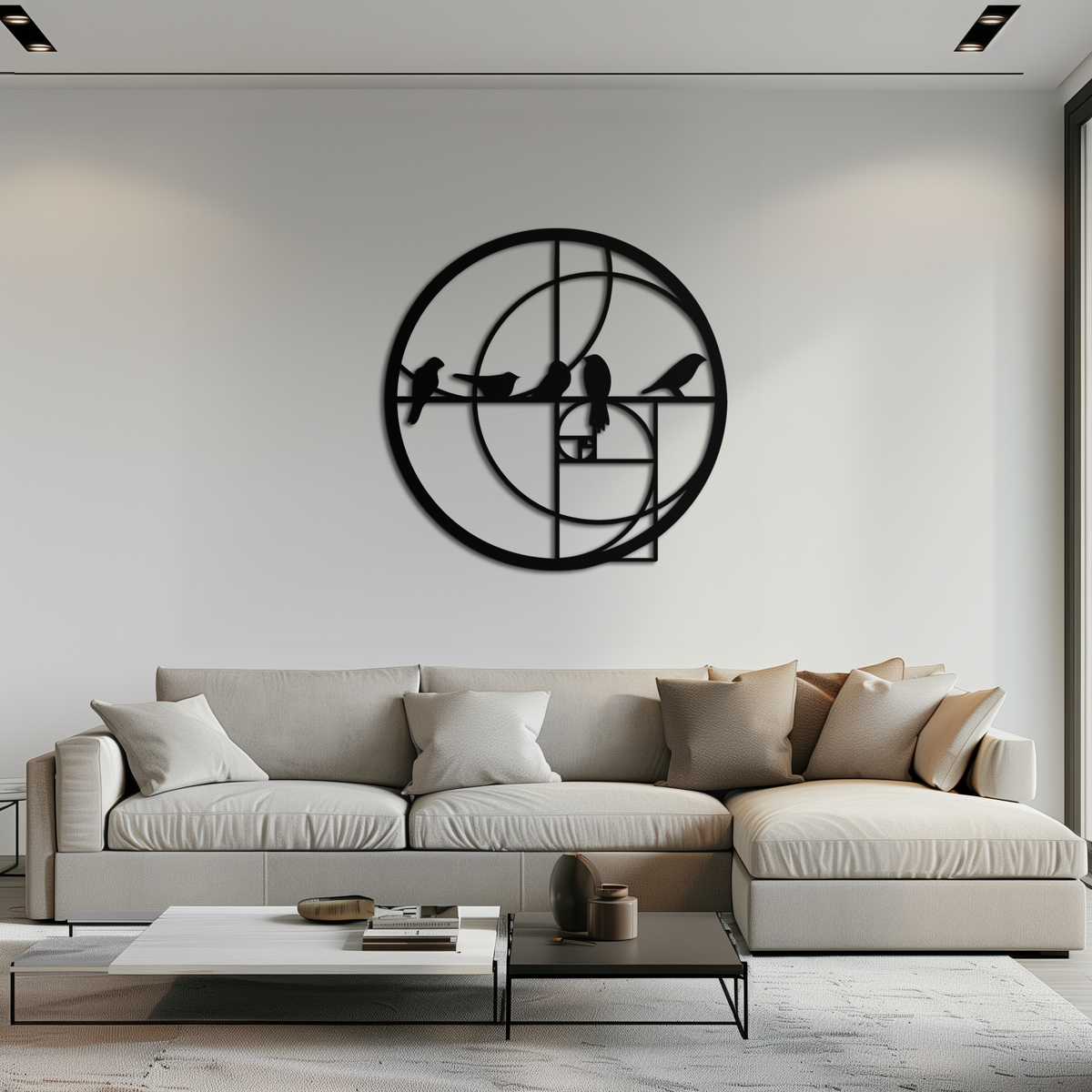 Metal Wall Art Black Steel Birds - Fibonacci Spiral Geometric Design