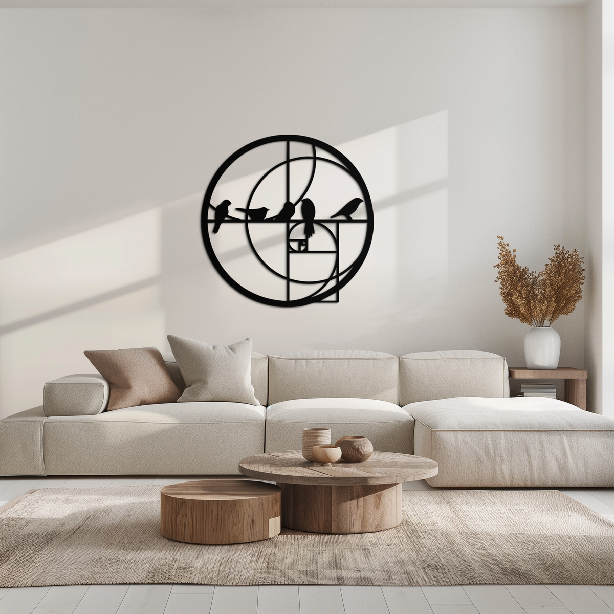 Metal Wall Art Black Steel Birds - Fibonacci Spiral Geometric Design