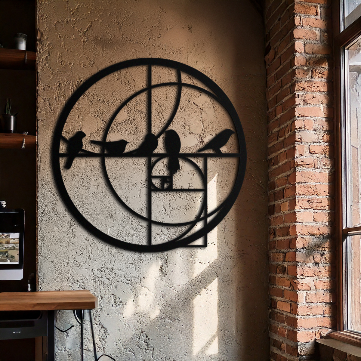 Metal Wall Art Black Steel Birds - Fibonacci Spiral Geometric Design