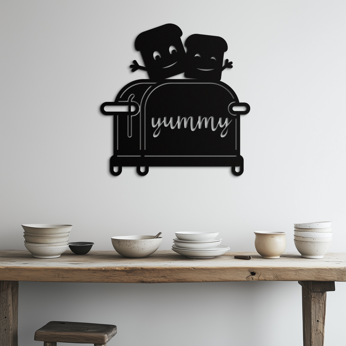 Metal Toast Wall Art - Cute Playful Smiling Characters Kitchen Decor