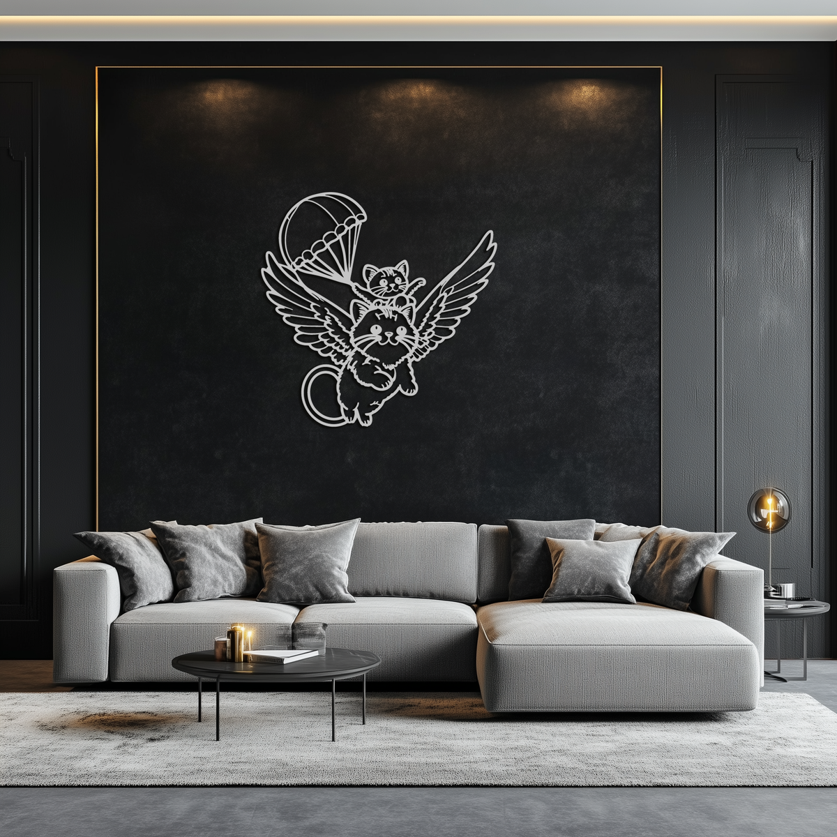 Metal Wall Art Flying Cats with Parachute Kids Nursery Decor