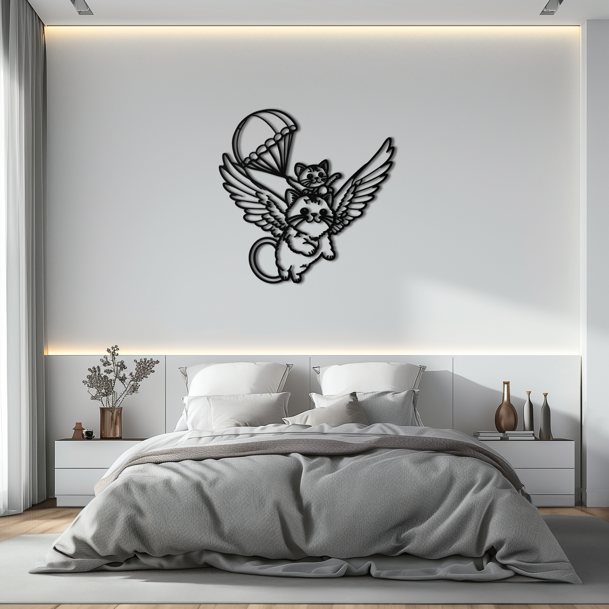 Metal Wall Art Flying Cats with Parachute Kids Nursery Decor