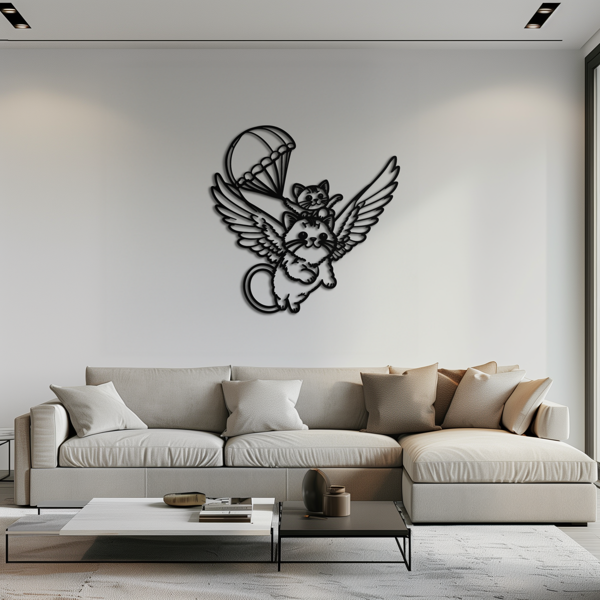 Metal Wall Art Flying Cats with Parachute Kids Nursery Decor
