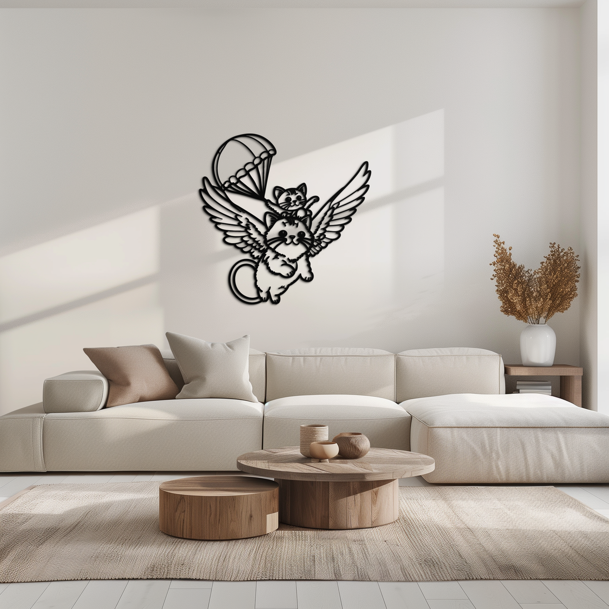 Metal Wall Art Flying Cats with Parachute Kids Nursery Decor