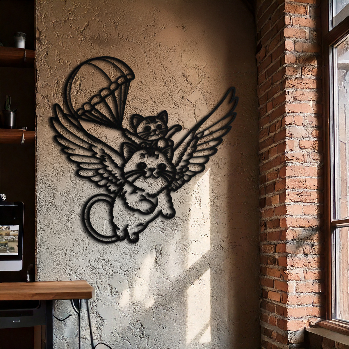 Metal Wall Art Flying Cats with Parachute Kids Nursery Decor
