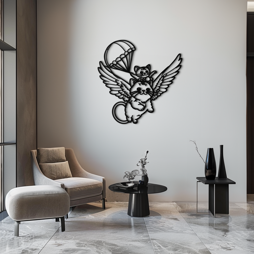 Metal Wall Art Flying Cats with Parachute Kids Nursery Decor