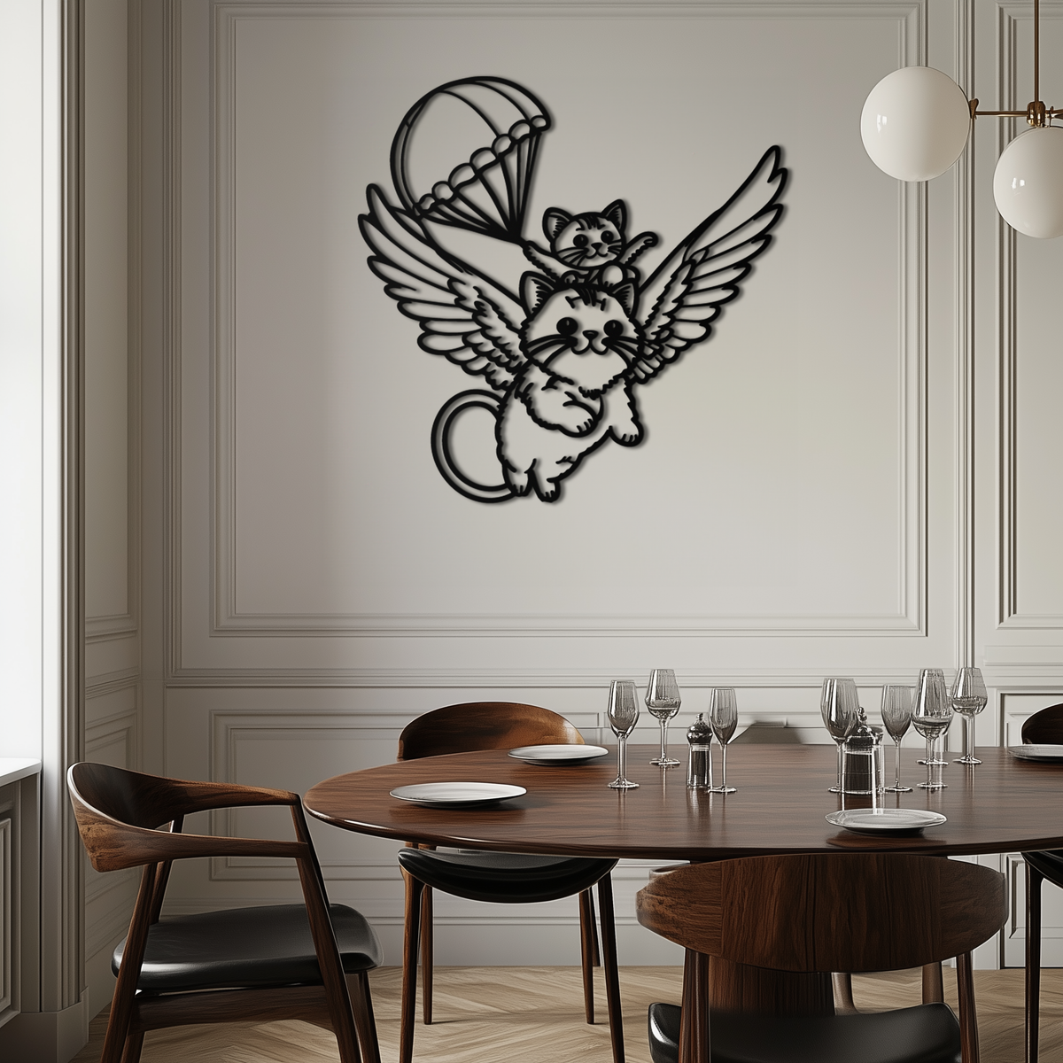 Metal Wall Art Flying Cats with Parachute Kids Nursery Decor