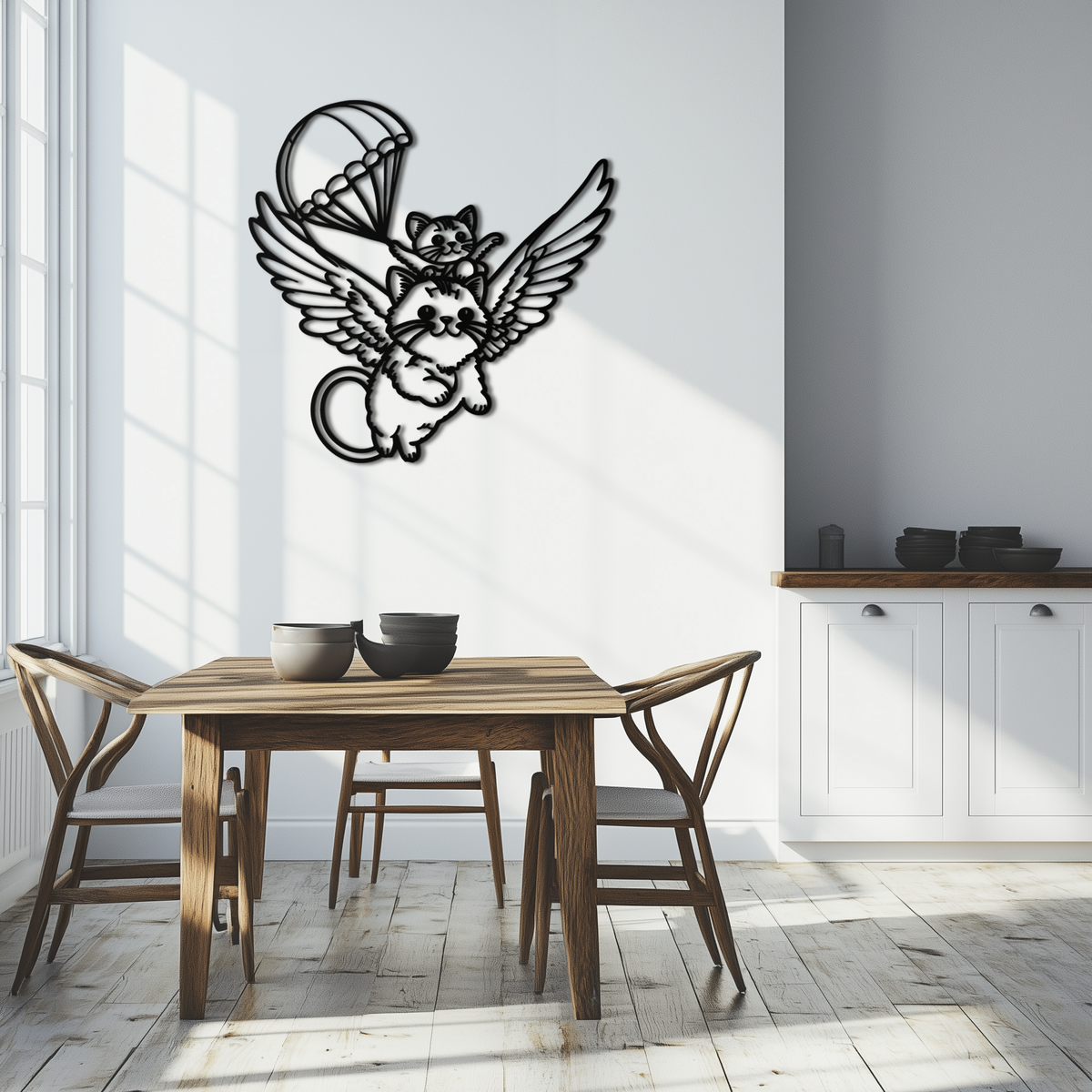 Metal Wall Art Flying Cats with Parachute Kids Nursery Decor