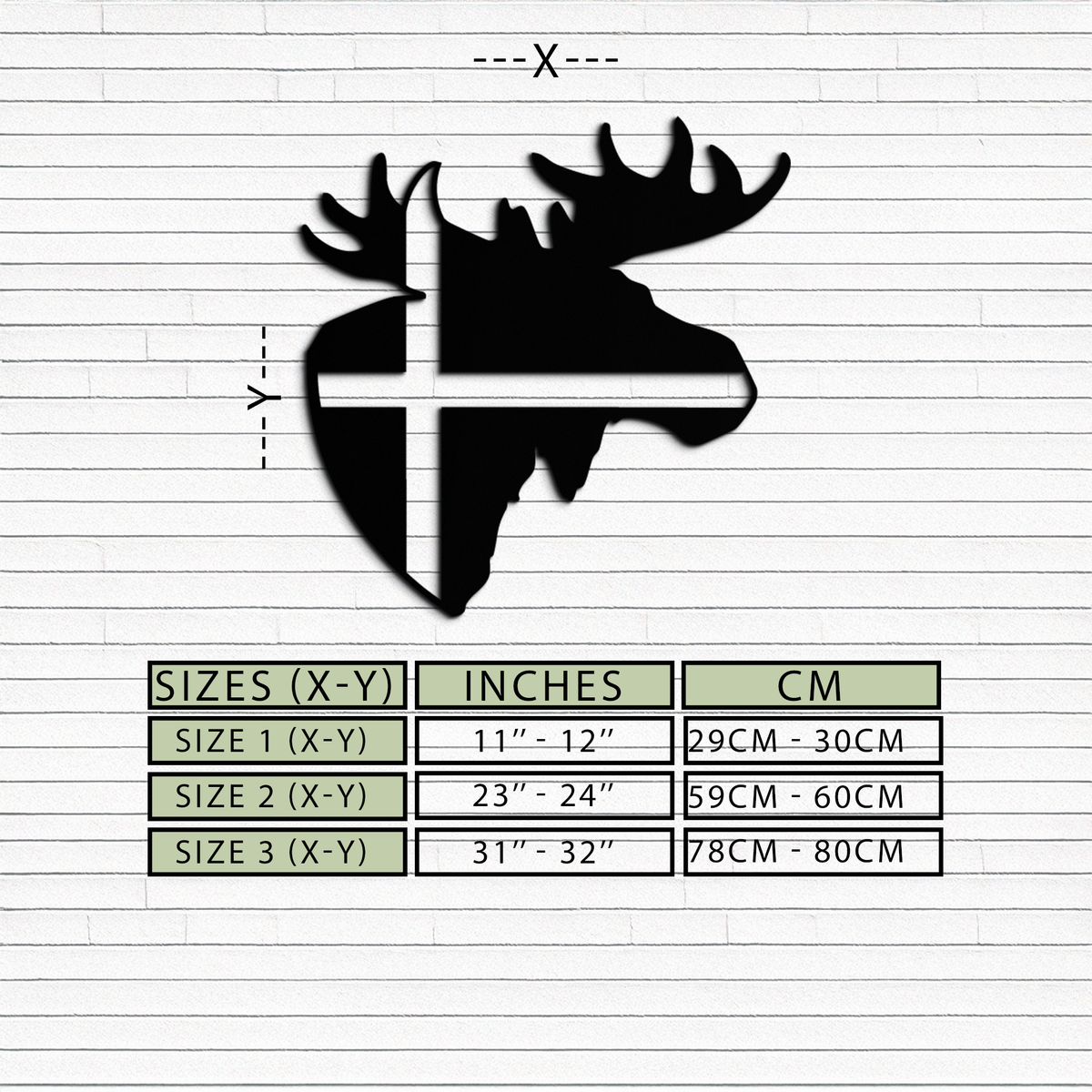 Matte Black Metal Moose Silhouette Wall Art with Nordic Scandinavian Cross Design