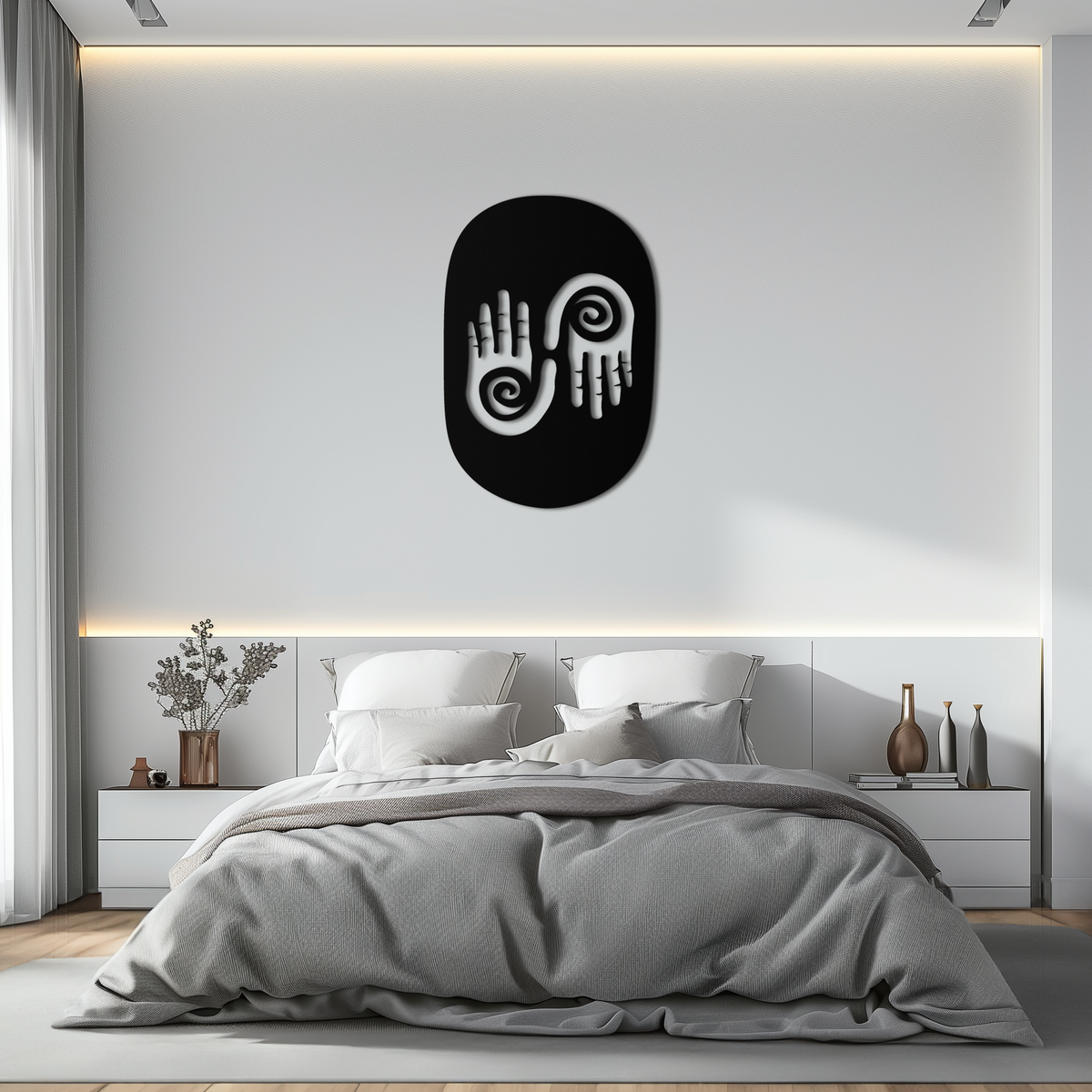 Modern Black Steel Wall Art - 3D Spiral Hands Abstract Decor