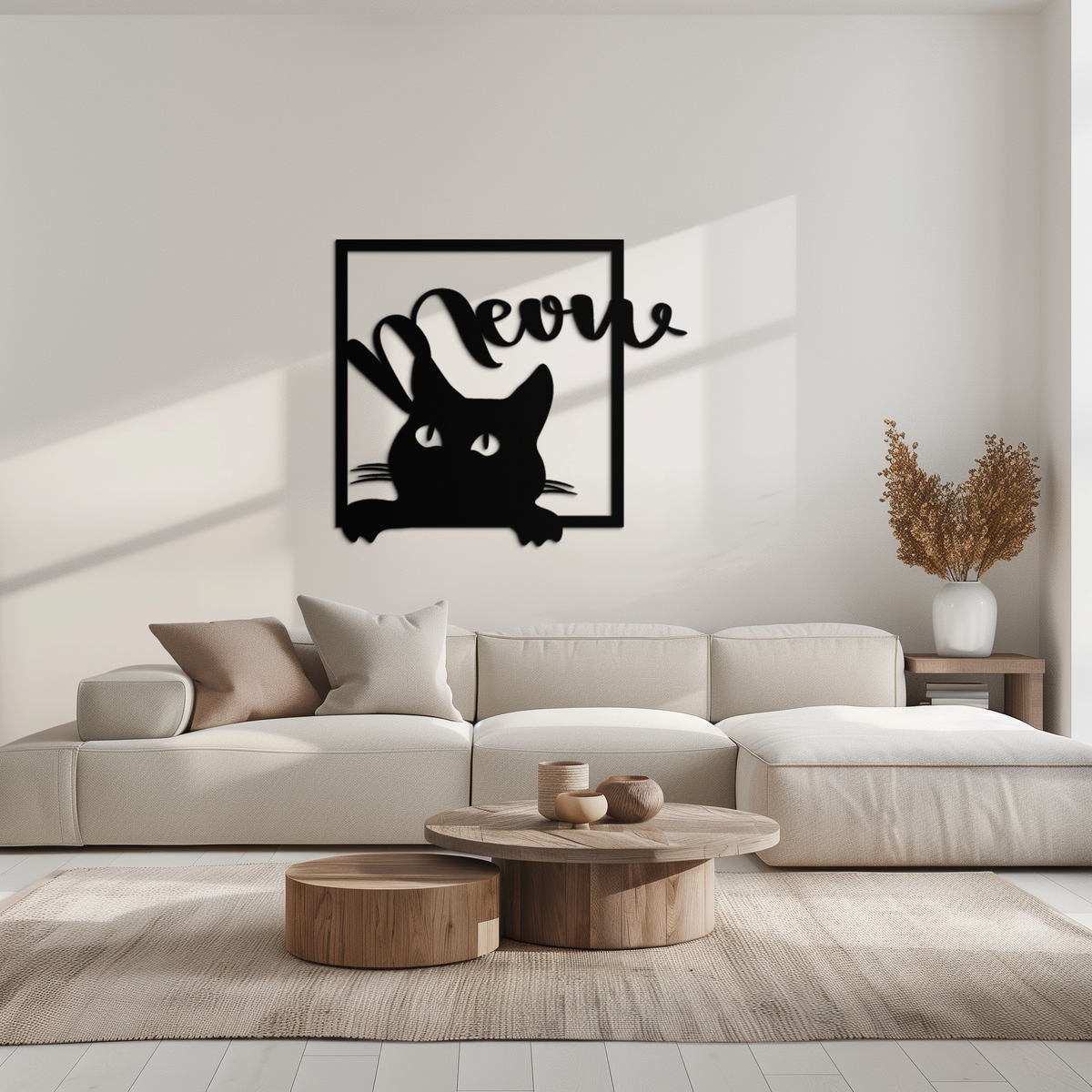 Black Metal Peeking Cat Wall Art With Meow Script Silhouette Frame Home Decor