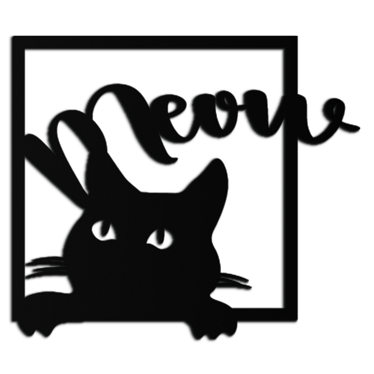 Black Metal Peeking Cat Wall Art With Meow Script Silhouette Frame Home Decor