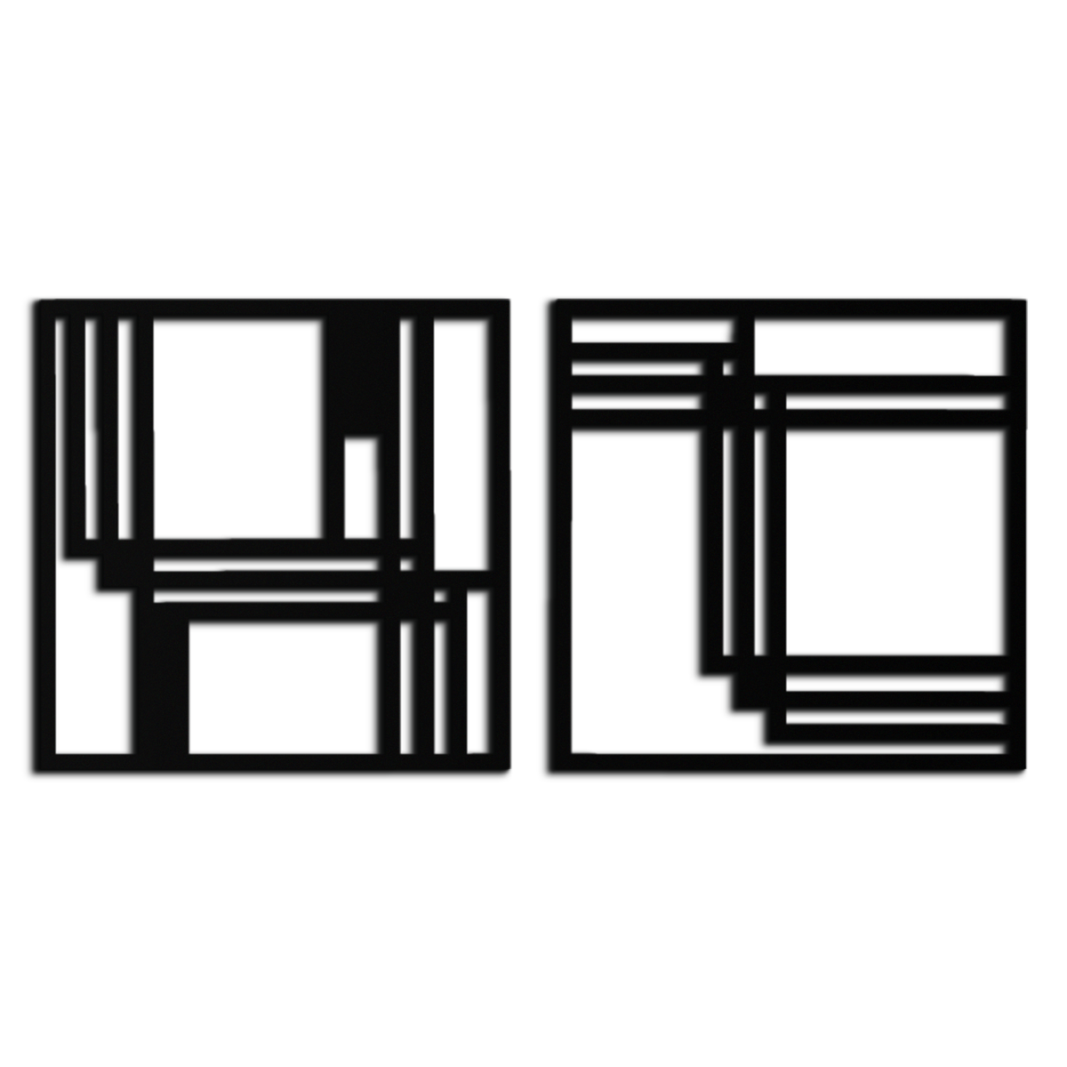 Modern Abstract Geometric Metal Wall Art Set - Matte Black Steel 2 Panel Minimalist