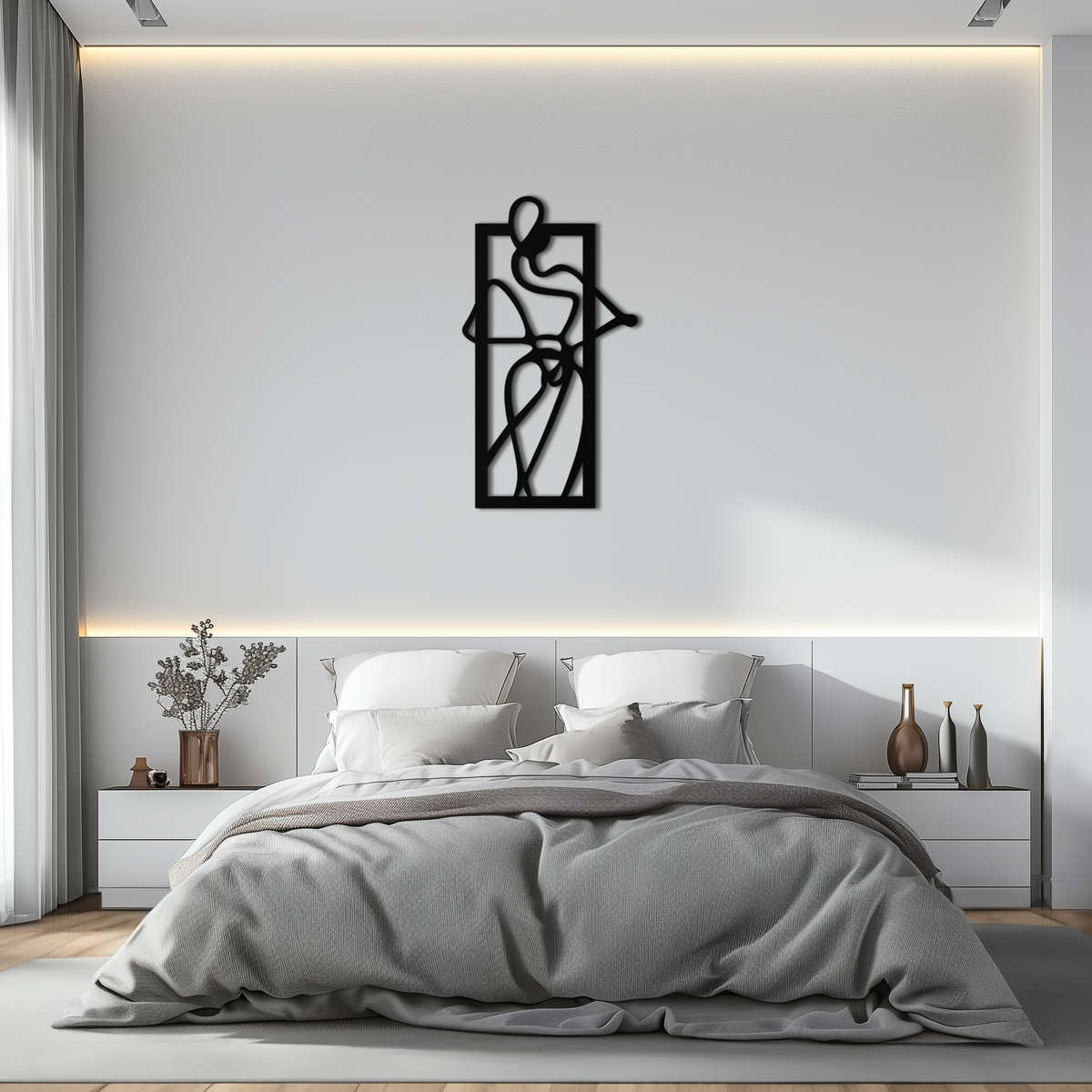 Black Steel Wall Decor - Minimalist Woman Line Art Silhouette