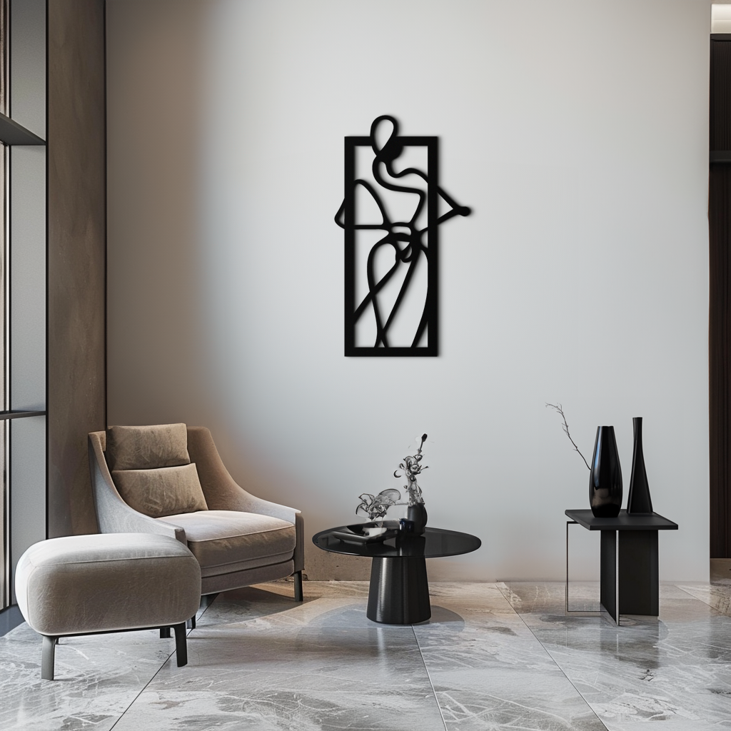 Black Steel Wall Decor - Minimalist Woman Line Art Silhouette